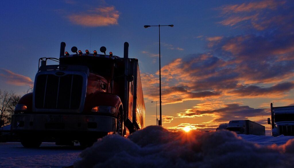 trucker, nature, sunrise, truck stop, sunset, transportation, truck, vehicle, road, transport, freight, travel, sun, diesel, sky, sunshine, trailer, heavy, cargo, industry, logistic, trip, container, shipping